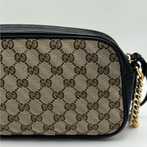 Gucci Monogram Matelasse Diagonal Small GG Marmont Chain Shoulder Bag Beige - Picture 5 of 16